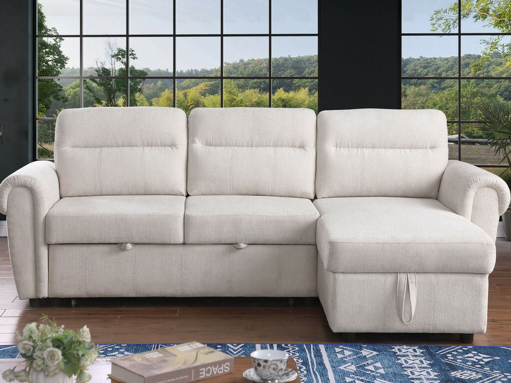 Hugo Beige Chenille Reversible Sleeper Sectional 89112CWH
