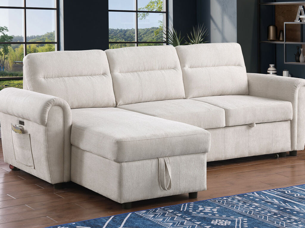 Hugo Beige Chenille Reversible Sleeper Sectional 89112CWH