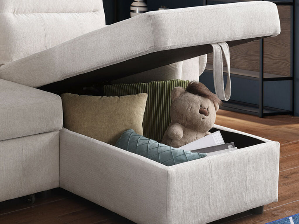 Hugo Beige Chenille Reversible Sleeper Sectional 89112CWH