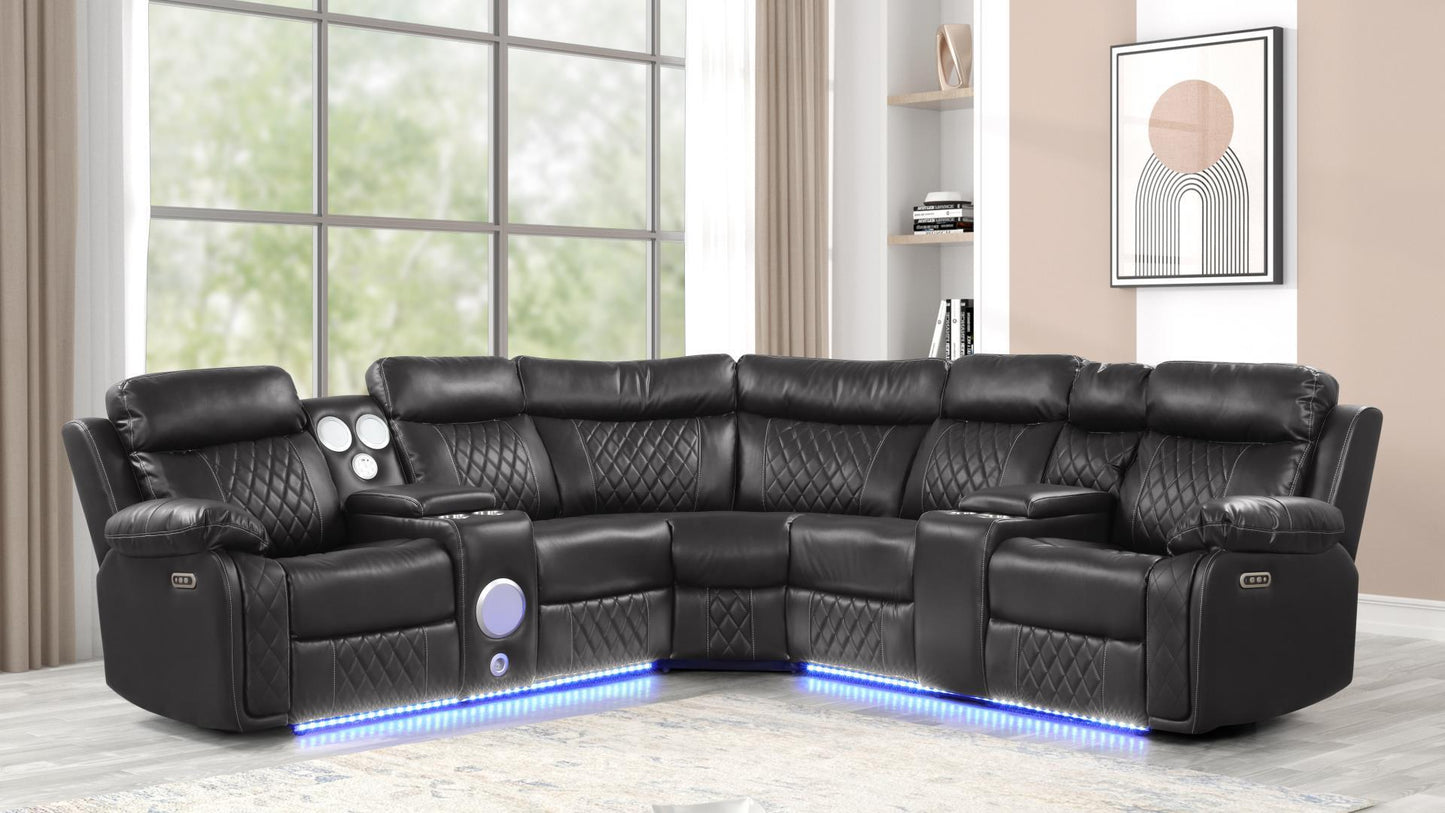 Lacrosse Power Sectional - Gray Faux Leather
