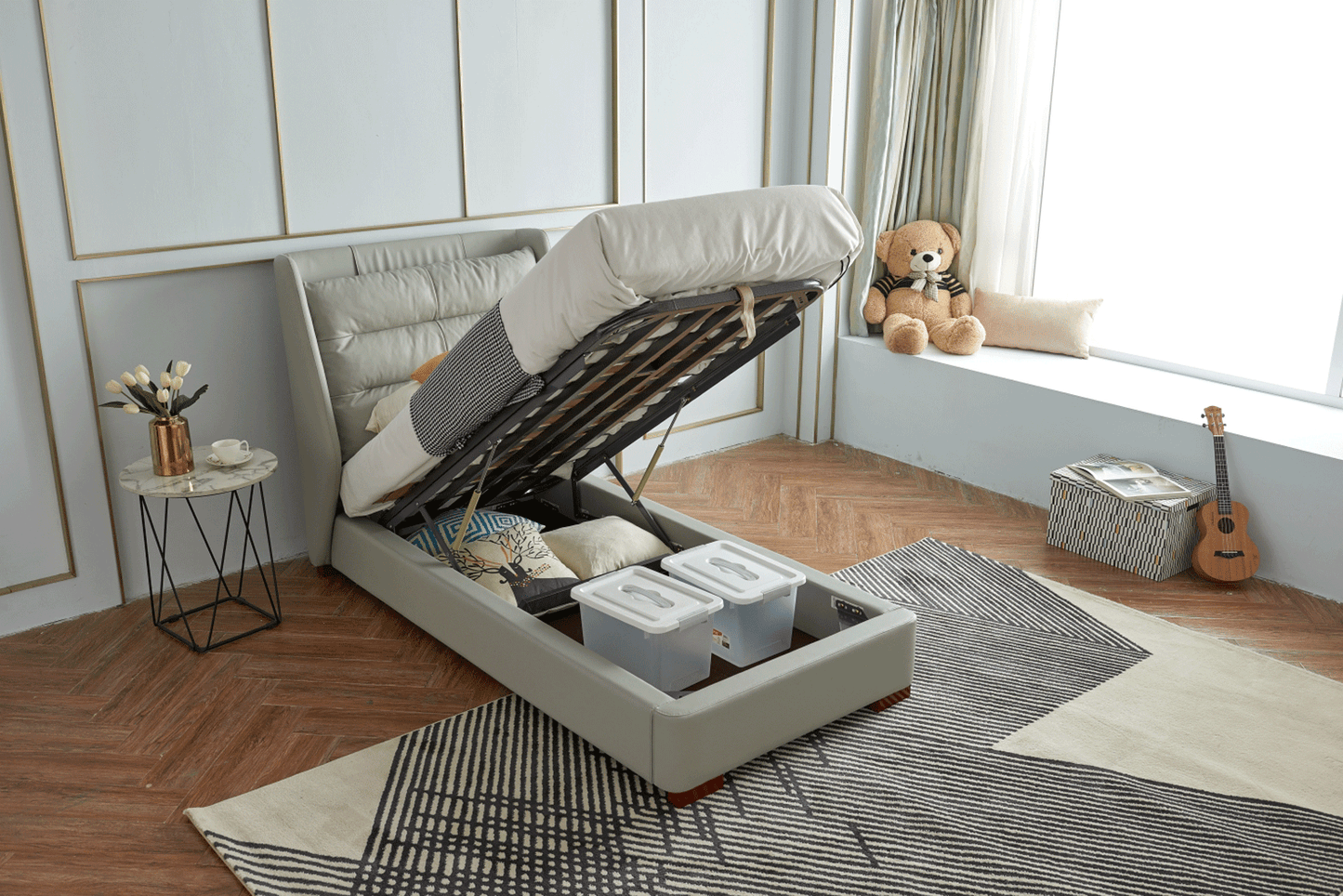 Lego Twin Leather Storage Bed by ESF