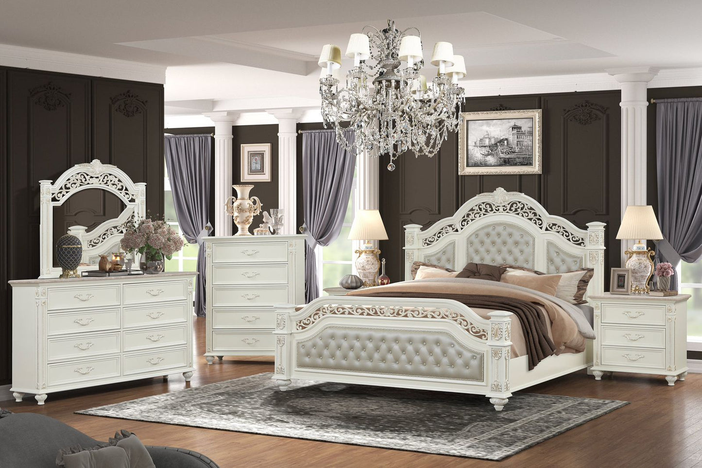 Maryra White 4 Pc Bedroom Set by Cosmos