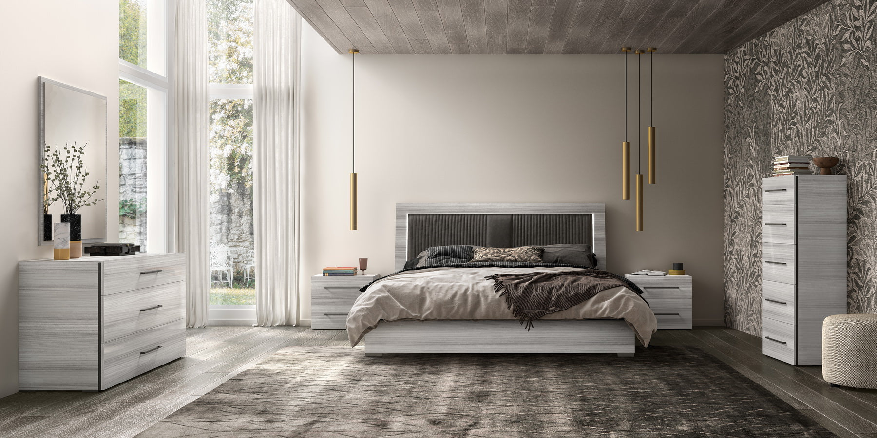 Grey gloss bedroom set discount