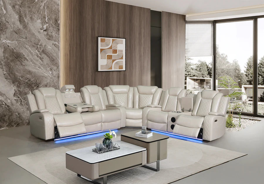 SF2827 McFerran Beige Leather Air Motion Sectional