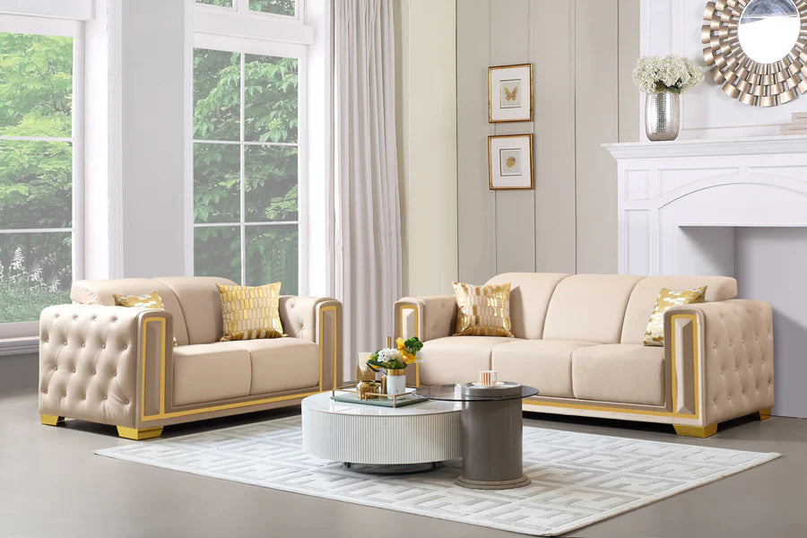 SF3001 Sofa Loveseat Cream Leather – Bradley Home Funishings