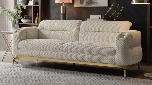 Zoe 2 Pc Living Room Set in Cream Chenille