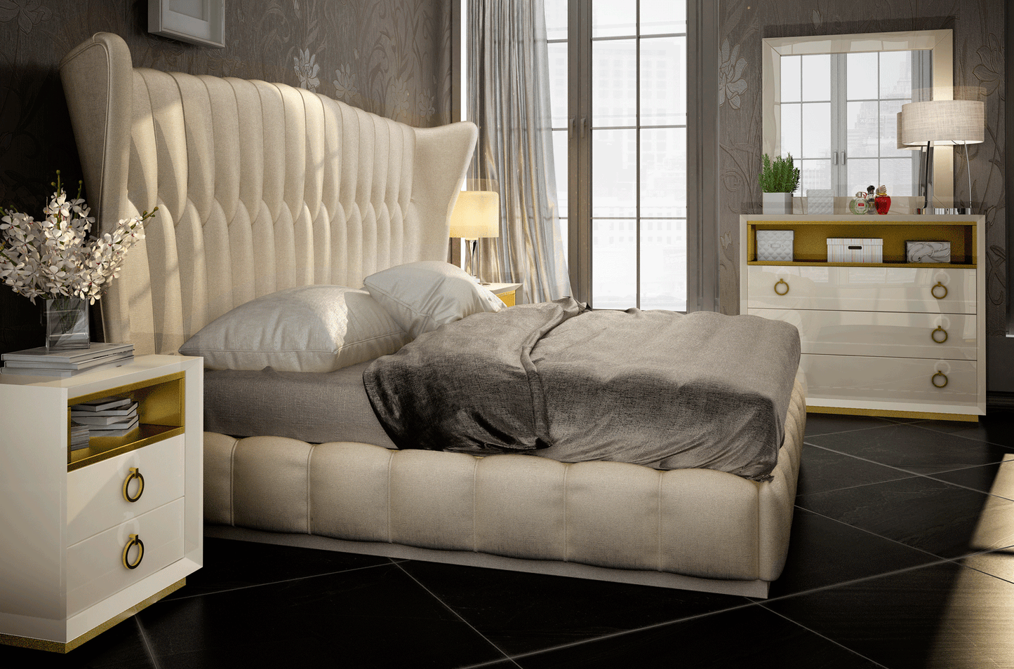 Franco Spain 5 Pc Velvet Bedroom Set by ESF