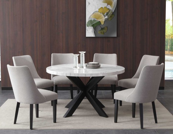Xena 7 Pc Marble Top Dining Set XN520