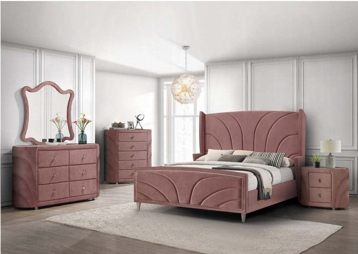 Salonia Pink Velvet 4 Pc King Bedroom Set – Bradley Home Funishings Salonia Pink Velvet 4 Pc King Bedroom Set – Bradley Home Funishings