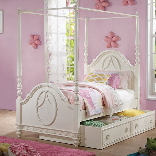 Dorothy Ivory Canopy Bed w/Trundle BD02261T