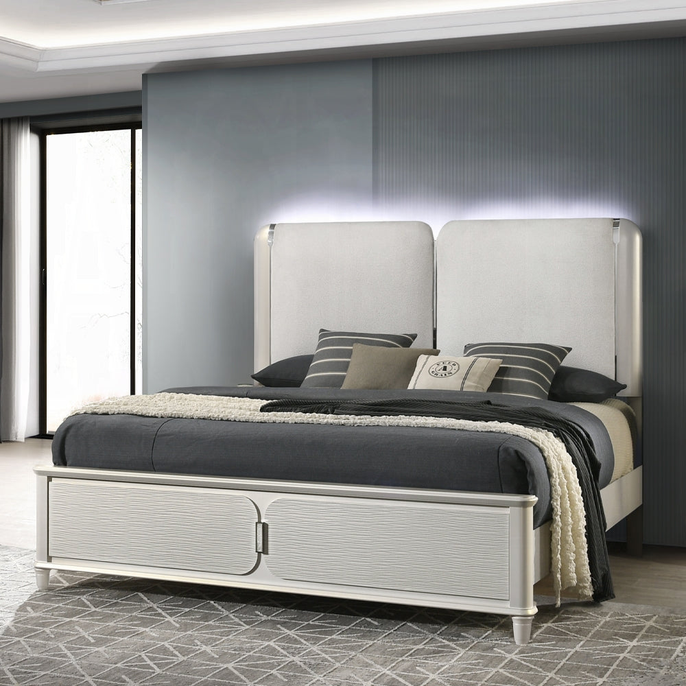 Laveda Gray Boucle Bedroom Set w/LED