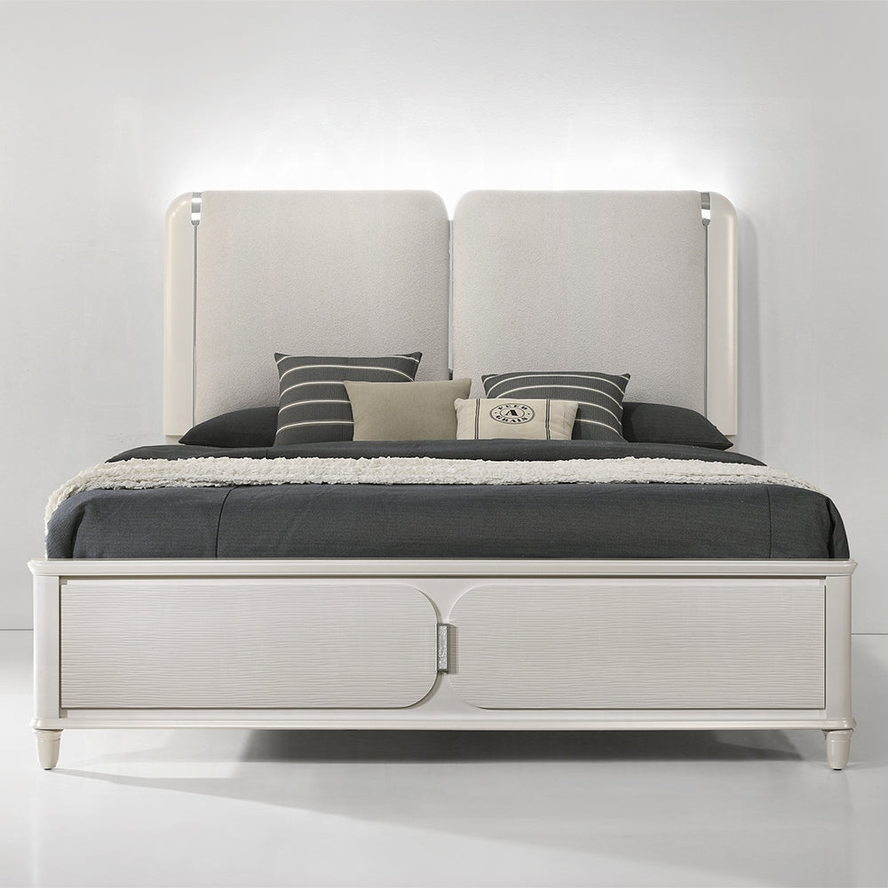 Laveda Gray Boucle Bedroom Set w/LED