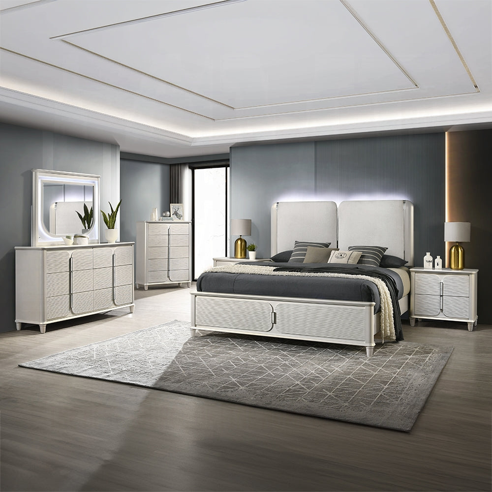Laveda Gray Boucle Bedroom Set w/LED