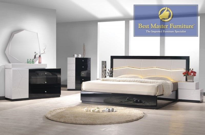 black bed white dresser Global Furniture Linda/8269 4-Piece Platform Bedroom Set in White/Black