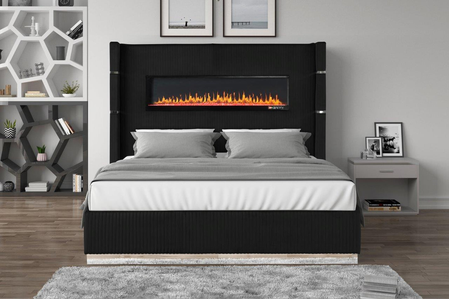 Cama Tapizada Lizelle - Negro