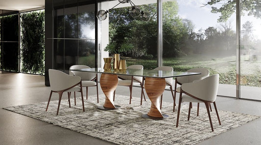 Cleveland Glass & Walnut Contemporary Dining Set