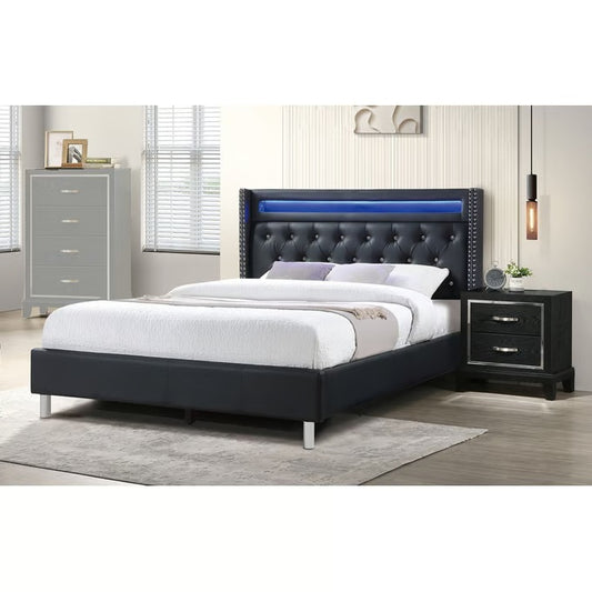 F9461 Black Faux Leather Queen 4 Pc Bedroom Set