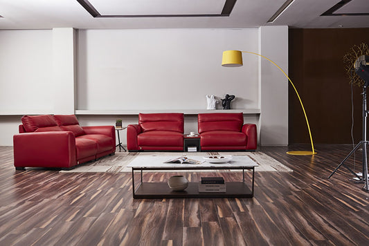 EK8012 Red Full Italian Leather Sofa Set