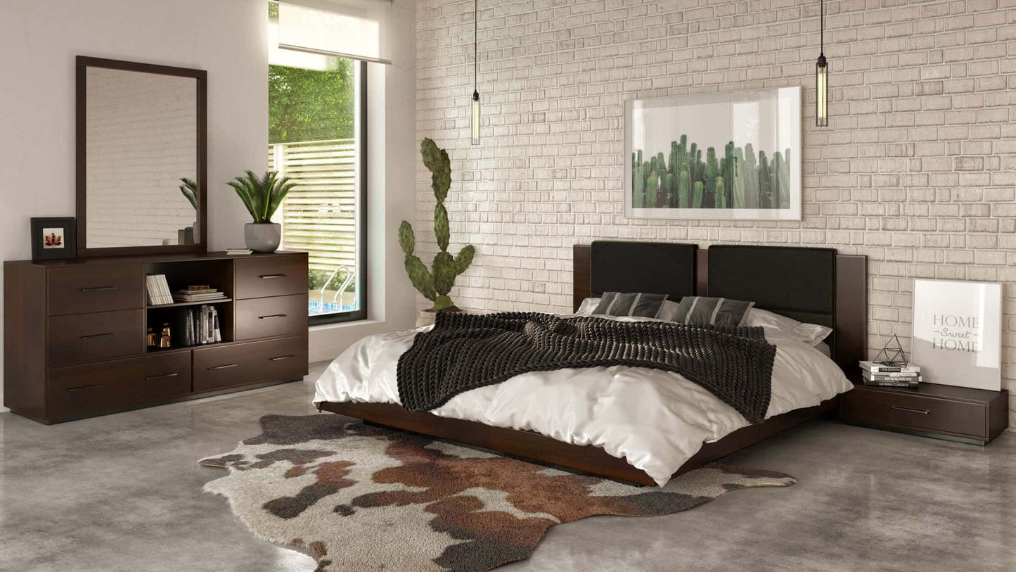 Nova Domus Fantasia - Dark Walnut/Dark Grey Bed & Two Nightstands