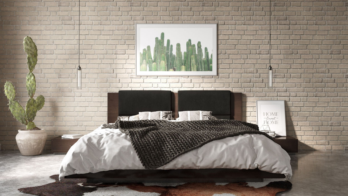 Nova Domus Fantasia - Dark Walnut/Dark Grey Bed & Two Nightstands