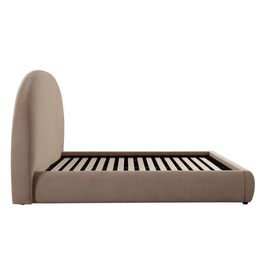 Fox Camel Velvet Queen Platform Bed