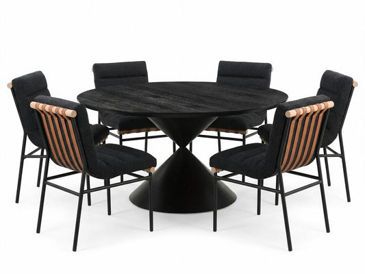 Haven 7 Pc 59" Round Ebony Black Pedestal Dining Set