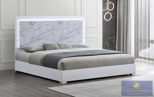 Luna White 4 Pc Bedroom Set - LED Headboard