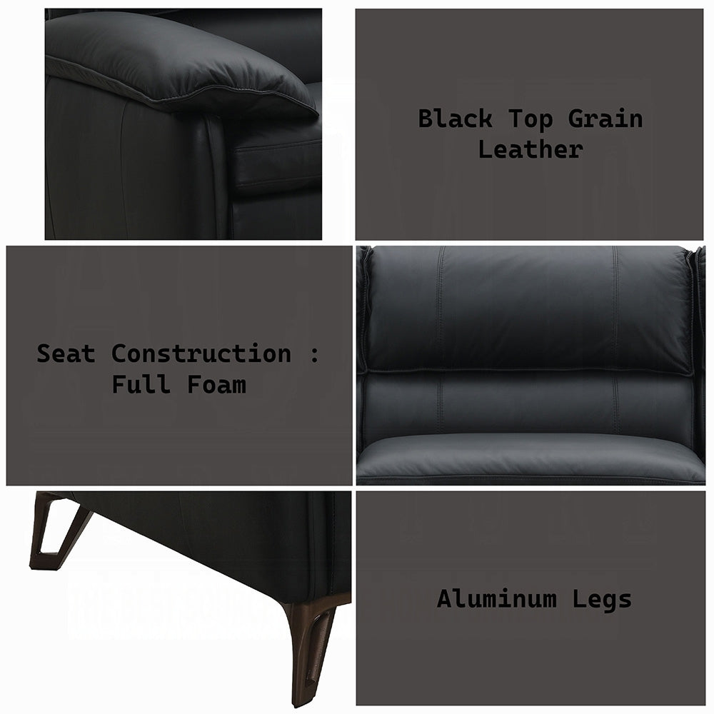 Eileen Black Top Grain Leather Sofa Set