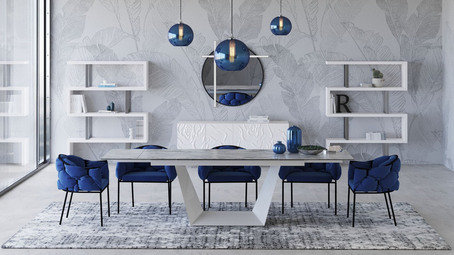 Modrest Baldwin White Ceramic Extendable Dining Table