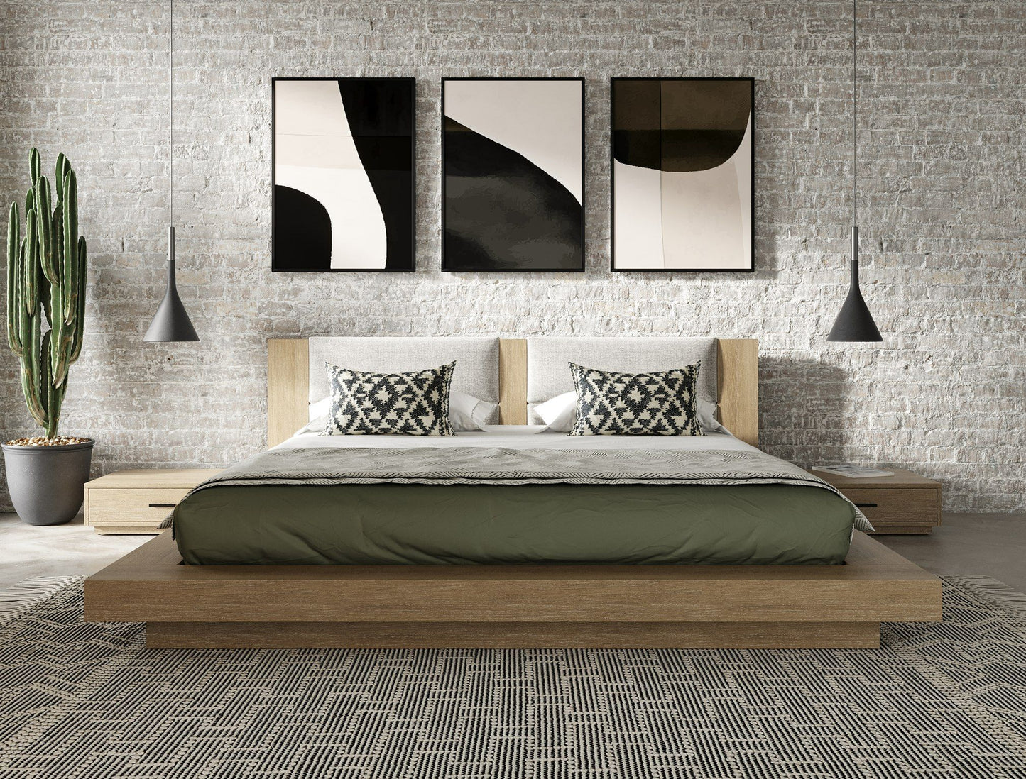 Fantasia Contemporary Bed with Two Nightstands
