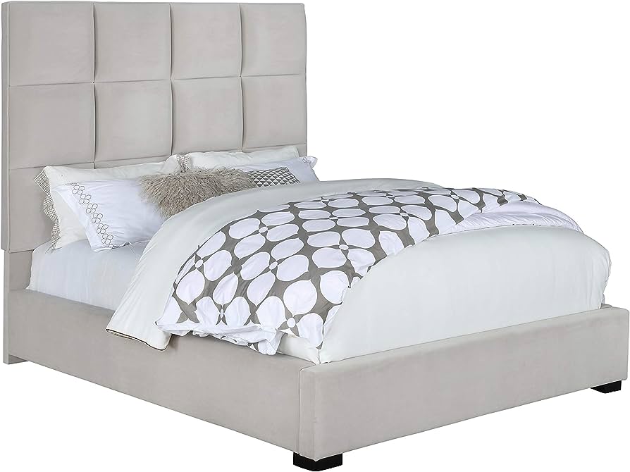 Panes Beige Velvet Upholstered Bed by Coaster Furniture