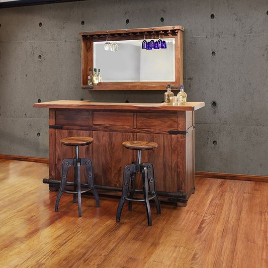 Partota Solid Wood Bar with Mirror & Stools