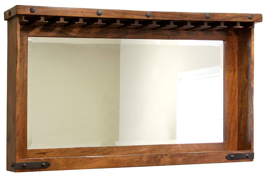 Barra Partota de madera maciza con espejo y taburetes