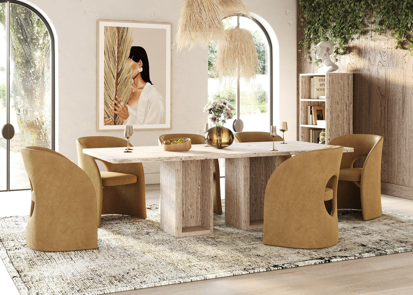 Roma Modern Travertine Rectangular Dining Table