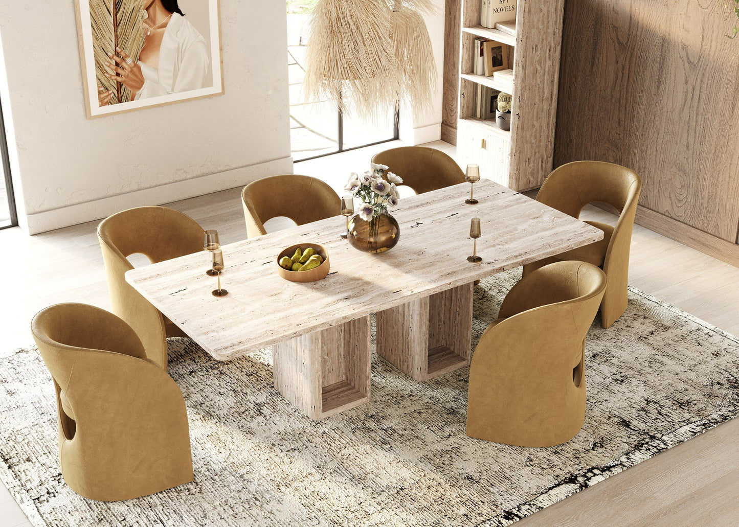 Roma Modern Travertine Rectangular Dining Table
