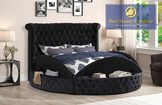 YY138 Round Velvet Platform Bed - King Size