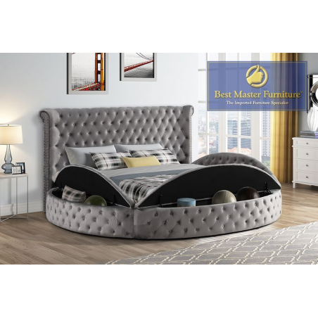 YY138 Round Velvet Platform Bed - King Size