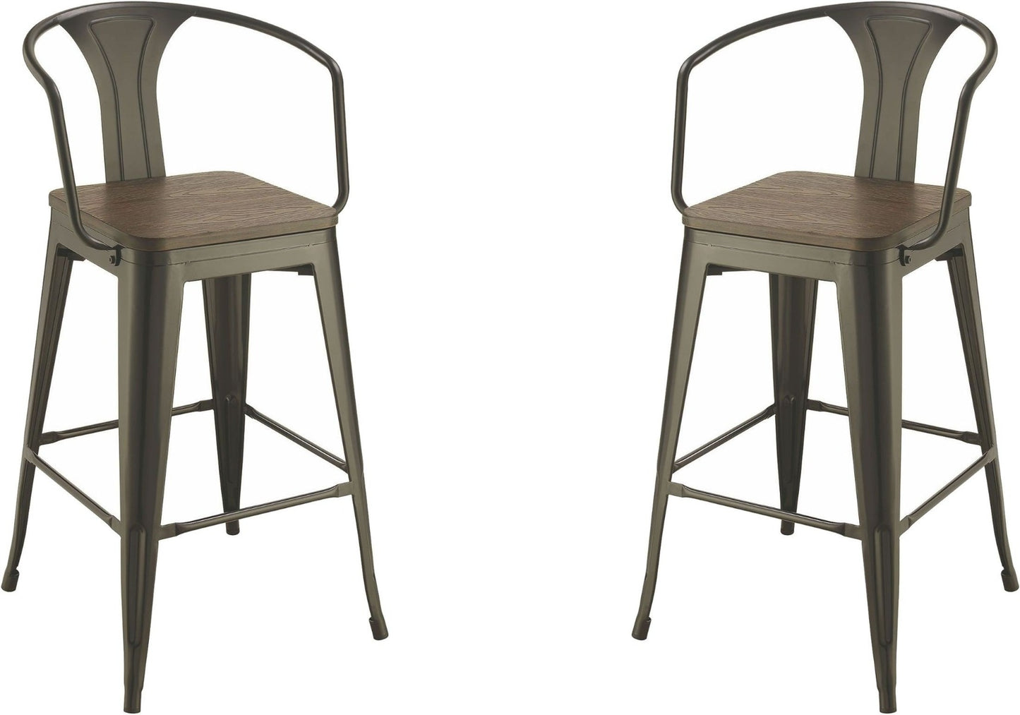 Taburetes de bar con asiento de madera Geneva olmo oscuro y negro mate