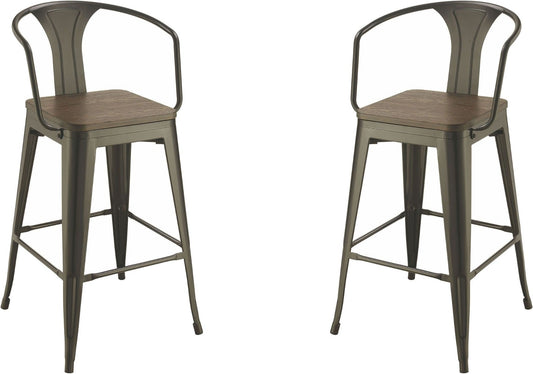 Cavalier Wooden Seat Bar Stools Dark Elm & Matte Black