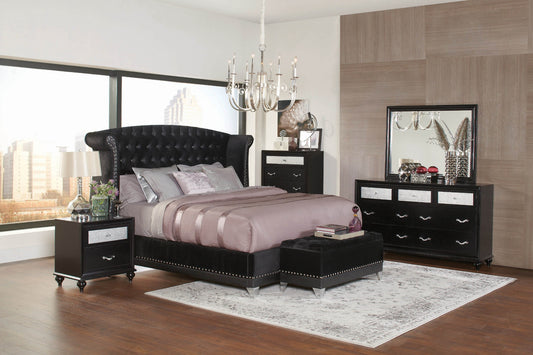Barzini Black or White Velvet Bed - Nailhead Trim