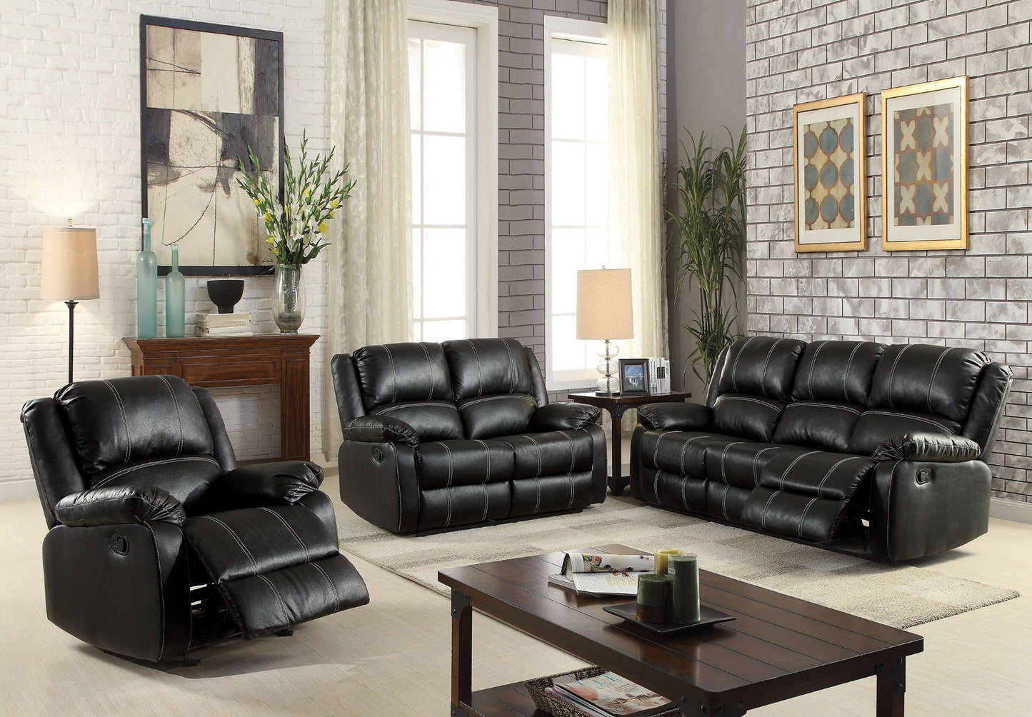 Zuriel 52285 Sofa Set - Black