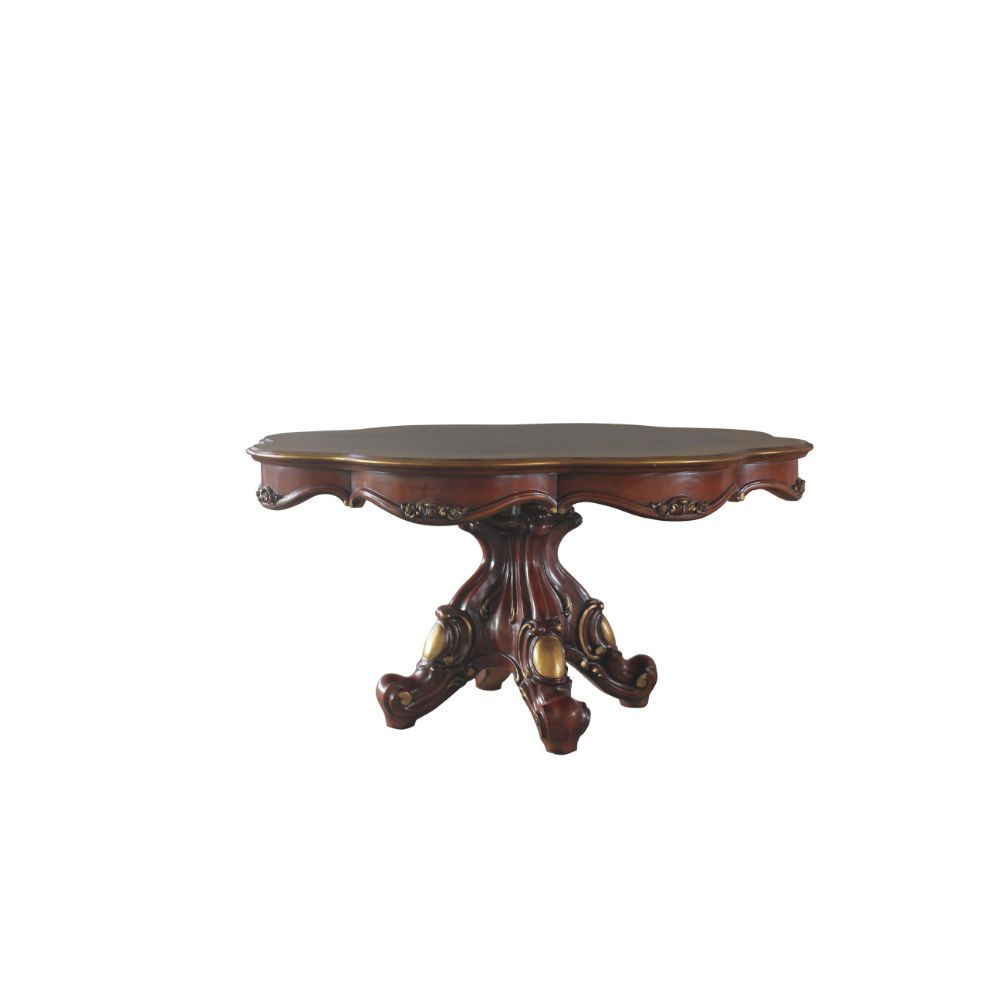 Mesa de comedor redonda Picardy de 5 a 7 piezas, acabado en roble cerezo