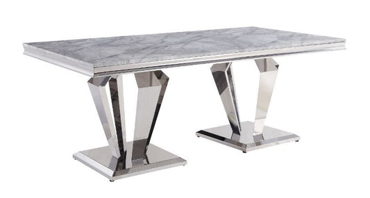Satinka Dining Collection - Marble & Mirrored Silver Finish