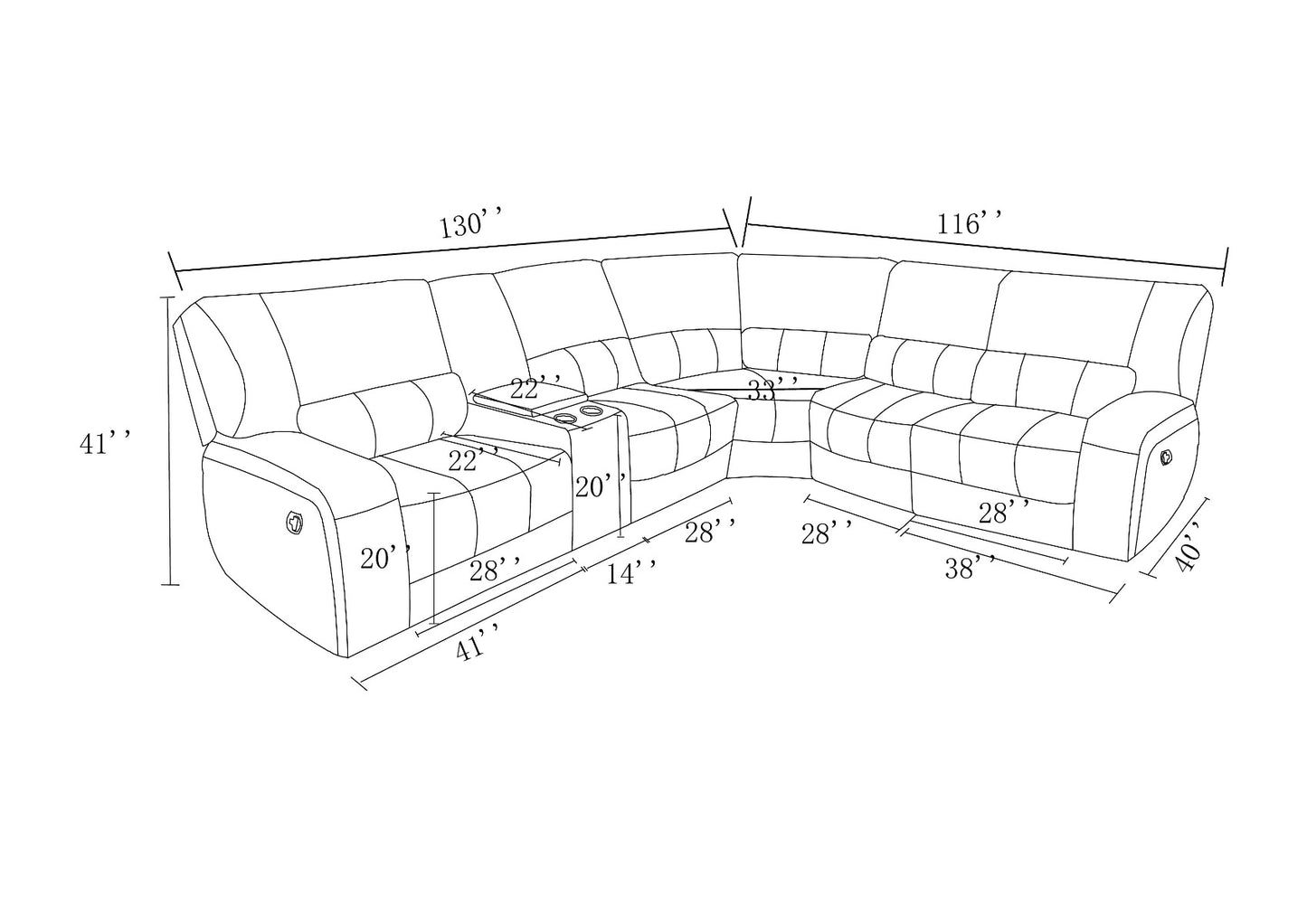 Global United 7096 Foggia Black Sectional - Manual or Power