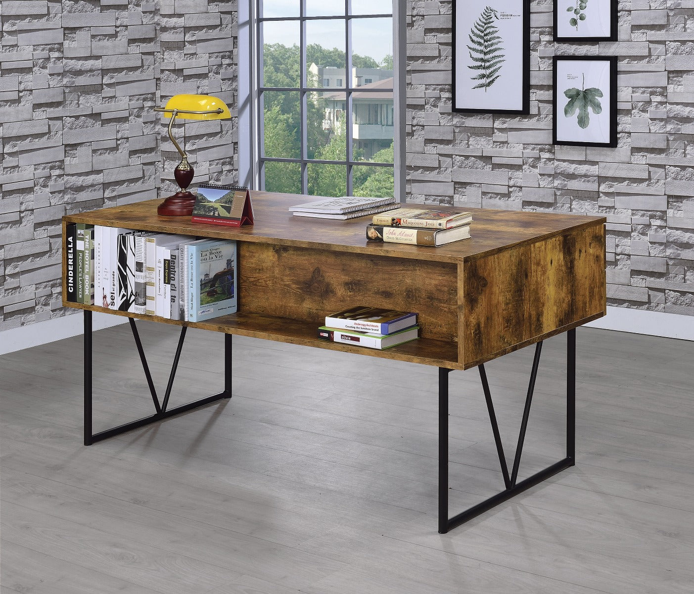 Analiese 4 Drawer Industrial Design Desk - Nutmeg Finish