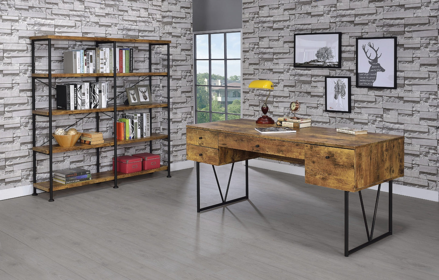 Analiese 4 Drawer Industrial Design Desk - Nutmeg Finish