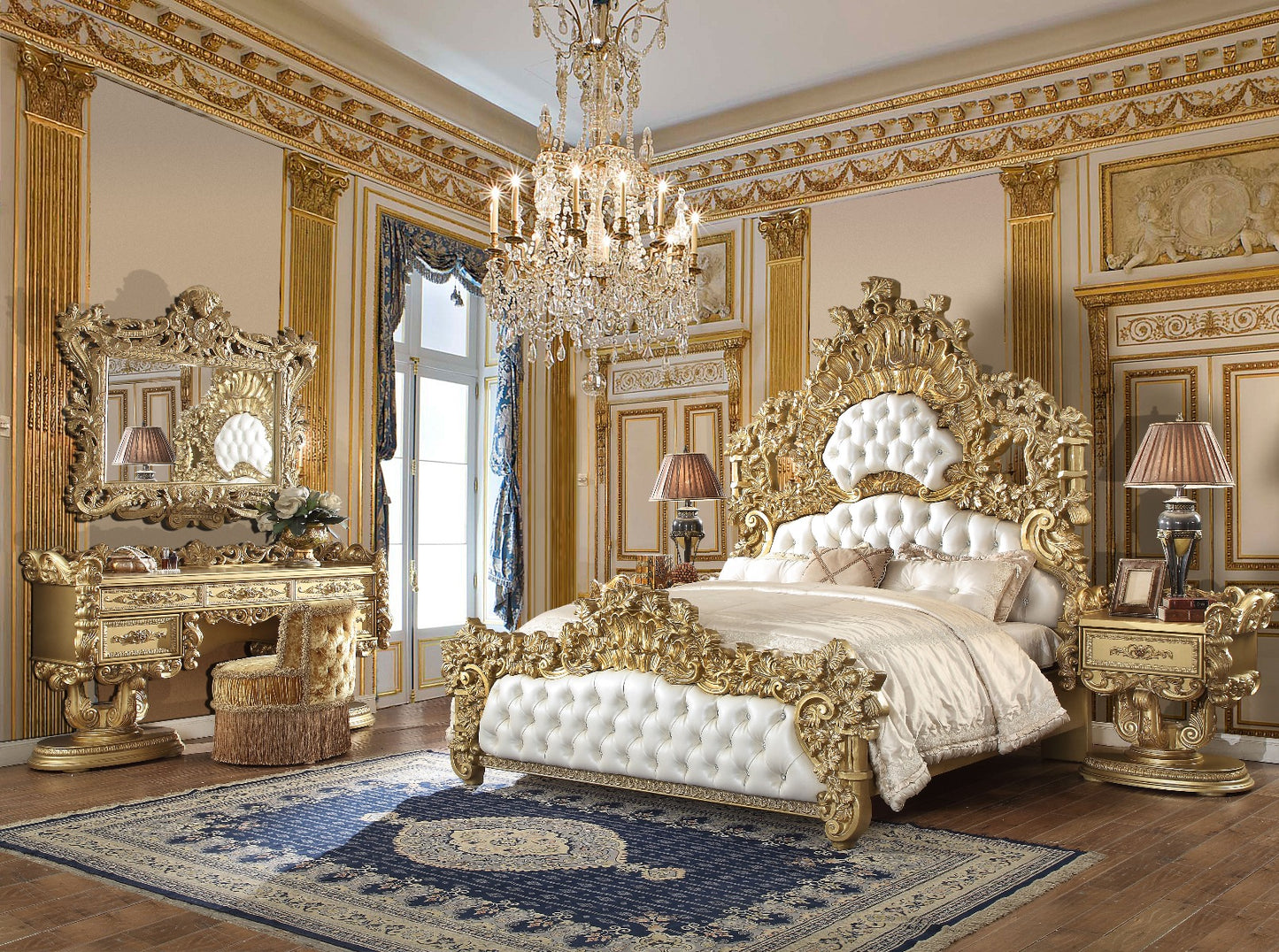 Homey Design HD-8086 Metallic Gold Bedroom Set