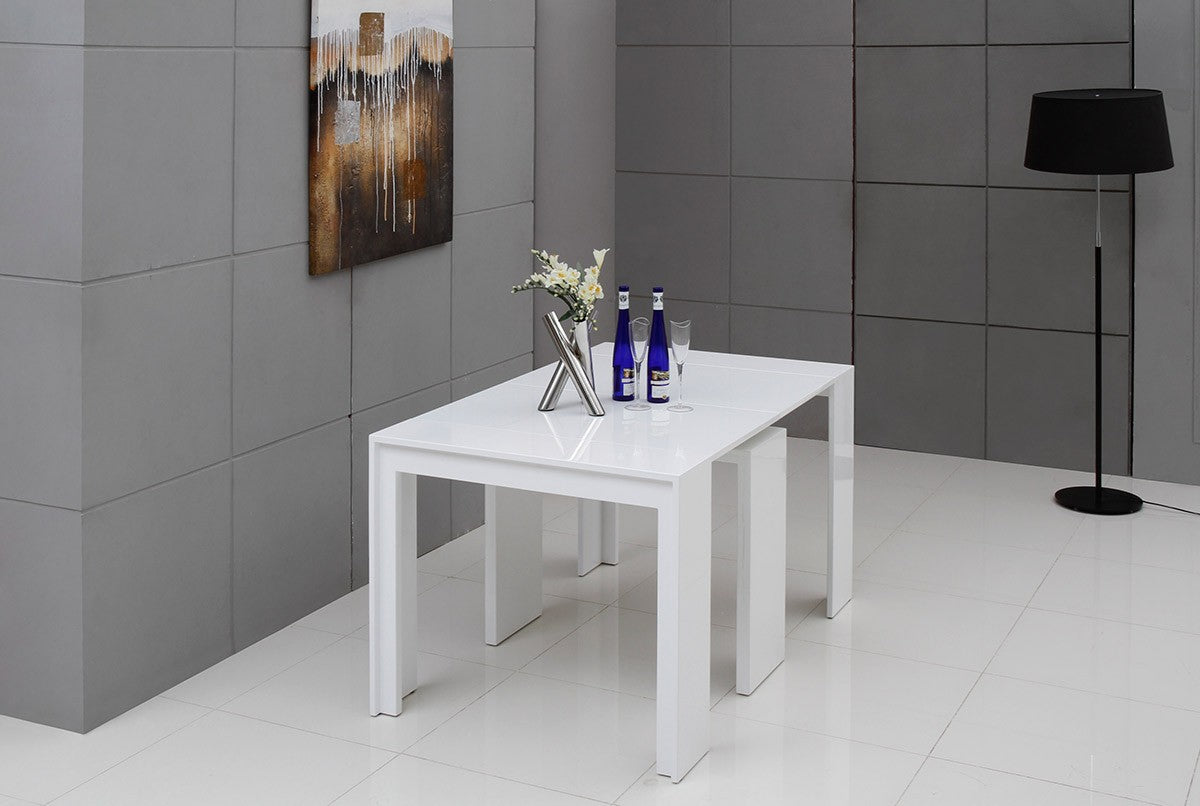 Mesa de comedor blanca extensible ultracompacta moderna Morph
