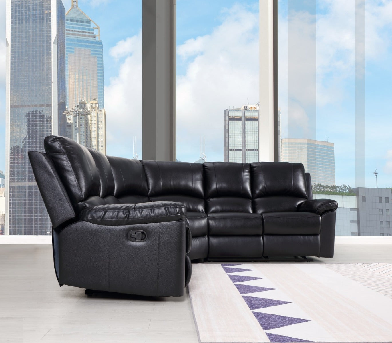 Melinda Power Motion Sectional - Black Leather Air