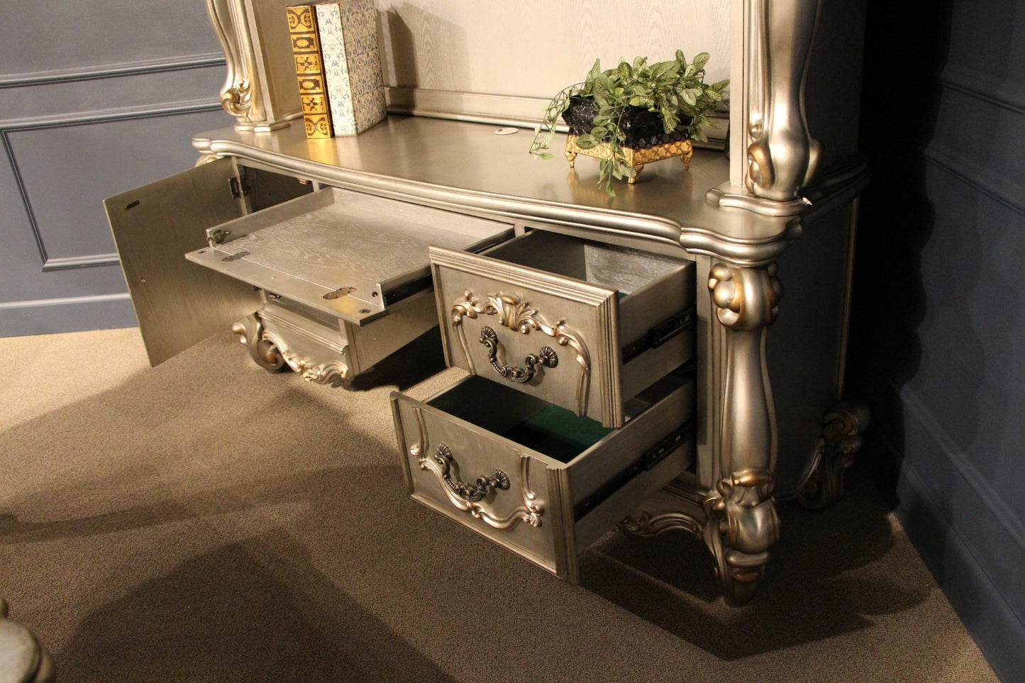 Versailles 92824 Platinum Credenza & Hutch